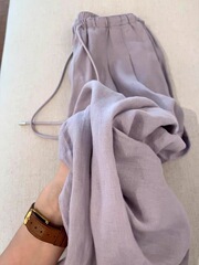 CHAO級おすすめ！夏のBI準備~女性用パープルドレープリネンパンツ、ゆったりとしたリラックスしたドレープストレートワイドレッグパンツ