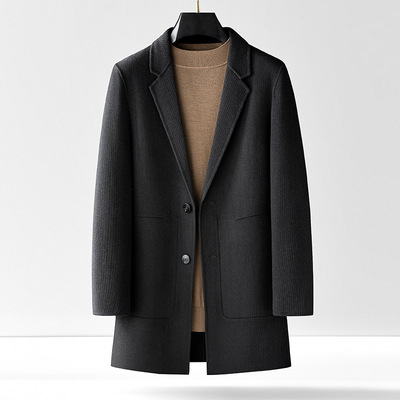 冬季新款 輕奢紳士羊毛雙面呢男士休閑大衣中長款外套男 77306