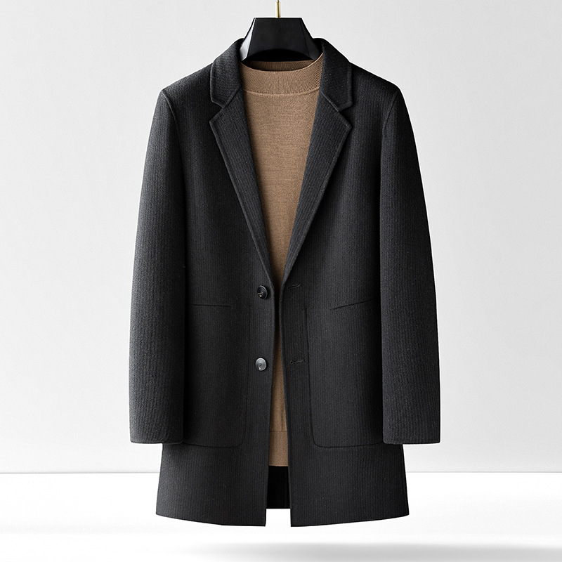 冬季新款 輕奢紳士羊毛雙面呢男士休閑大衣中長款外套男 77306