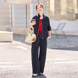 时尚休闲套装女2025秋新款今年流行爆款夹克外套背心工装裤三件套