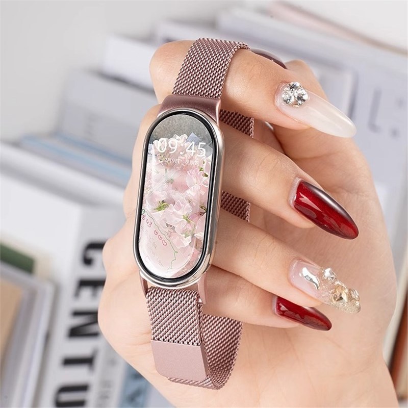 Suitable for Xiaomi Mi Band 8/9 Representative with Milanese Magnetic Metal Stainless Steel Women's Xiaomi Mi Band 9 Watch Strap