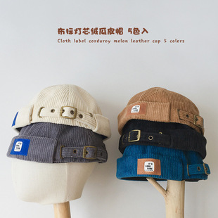 Baby corduroy landlord hat personality yuppie retro corduroy melon cap children's Korean fashion pirate hat