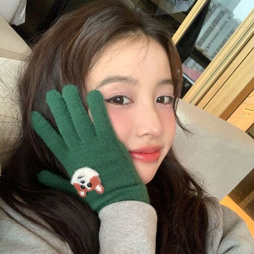 Winter cartoon cute warm gloves with fingerless touch screen students versatile cycling cold-proof minute-hand knitted gloves for women
