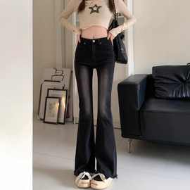 春夏大码胖mm高腰牛仔裤女美式复古新款喇叭修身毛边显瘦裤子韩版