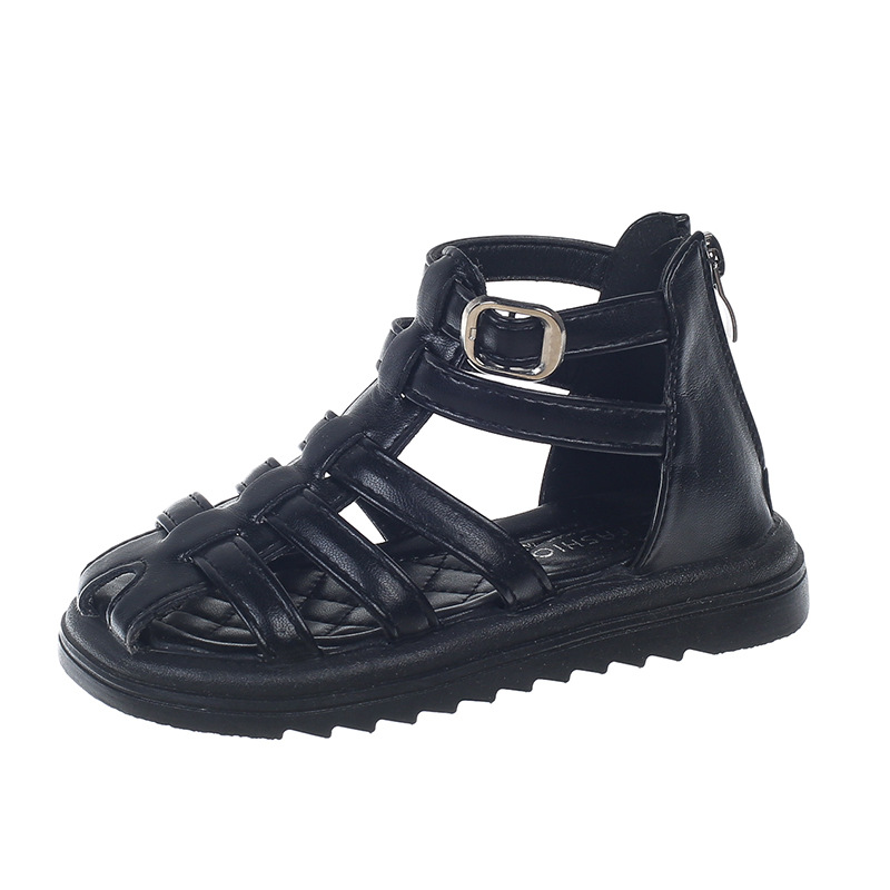 Sandalias romanas para niñas, estilo nuevo verano 2025 para niñas mayores, zapatos de playa de punta cerrada con suela blanda, elegantes zapatos de princesa para niñas a la moda