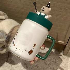 定制星爸爸小熊梅森陶瓷杯水杯爆款跨境外贸水杯可爱小熊水杯