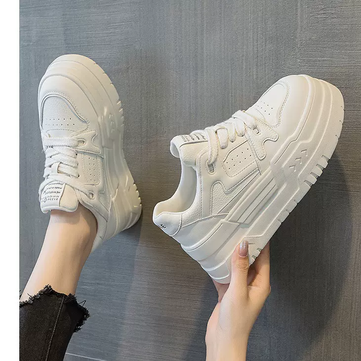 小白鞋女2025夏季新款老爹鞋厚底松糕鞋百搭增高透气运动休闲女鞋