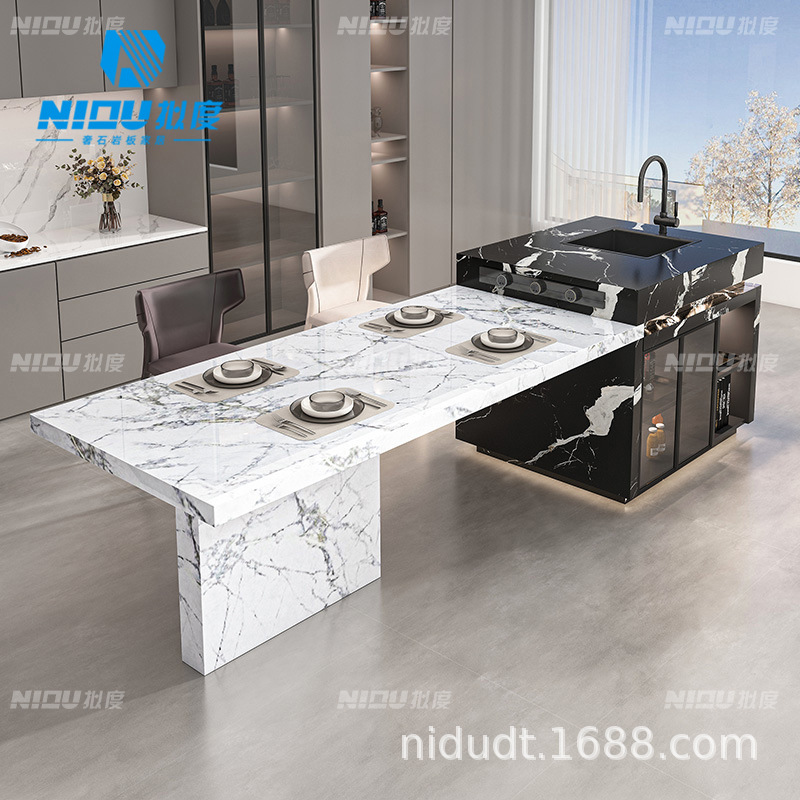 Mesa de comedor de la isla de plancha de roca integrada gabinete de guía de cocina abierta pequeña mesa de bar de la isla de la mesa antibacteriana