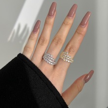 欧美直播S925纯银戒指女排钻锆石镶嵌个性设计精致百搭闭口戒批发
