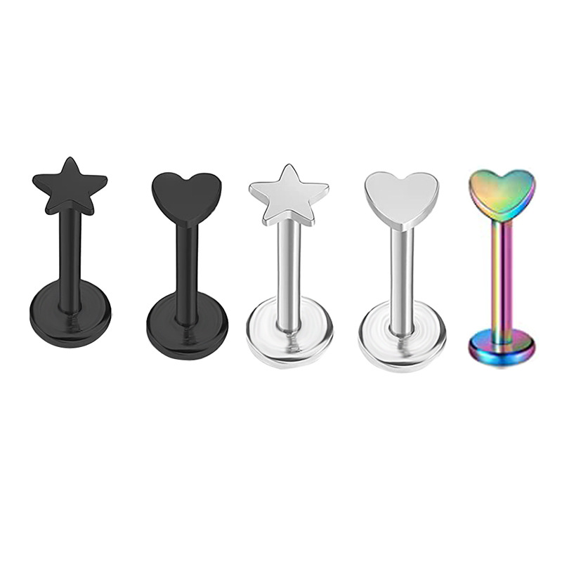5 Sets Acrylic Star Lip Nail Ear Bone Nail T-Shaped Eyebrow Nail Nose Piercing Jewelry Stainless Steel Inner Outer Teeth detail image 9