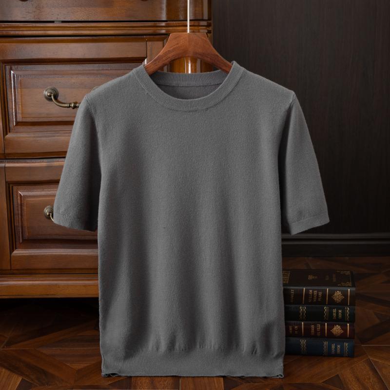 Men's Crewneck Knitted Short-sleeved Sweater Andy Velvet Sweater Pullover Inner Business Base Shirt plus size Autumn and Winter New
