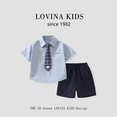 夏季2025学院新款短袖衬衫男童西装套装61儿童礼服两件套帅气