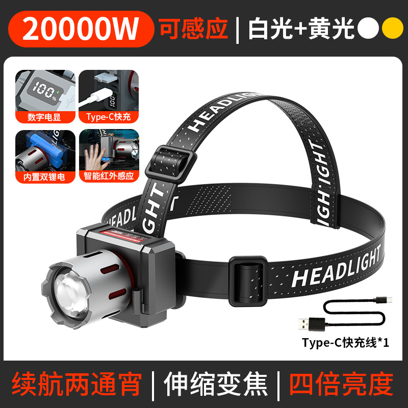 Luz transfronteriza luz fuerte carga zoom emisión remota LED láser amarillo y blanco linterna montada en la cabeza pescar luz de pesca nocturna image 8