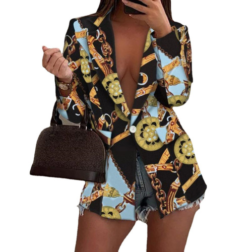 Cross-border 2022wish Amazon new autumn and winter new long-sleeved fashion sexy printed small blazer