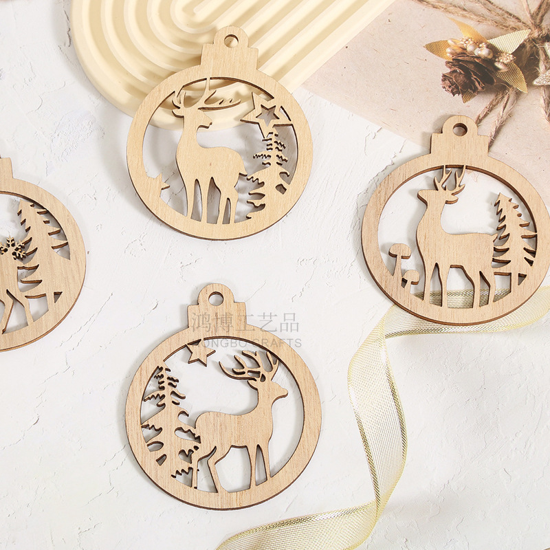 Modern Simple Christmas Pendant Wooden Elk Pendant diy Holiday Decoration Christmas Tree Decoration Pendant
