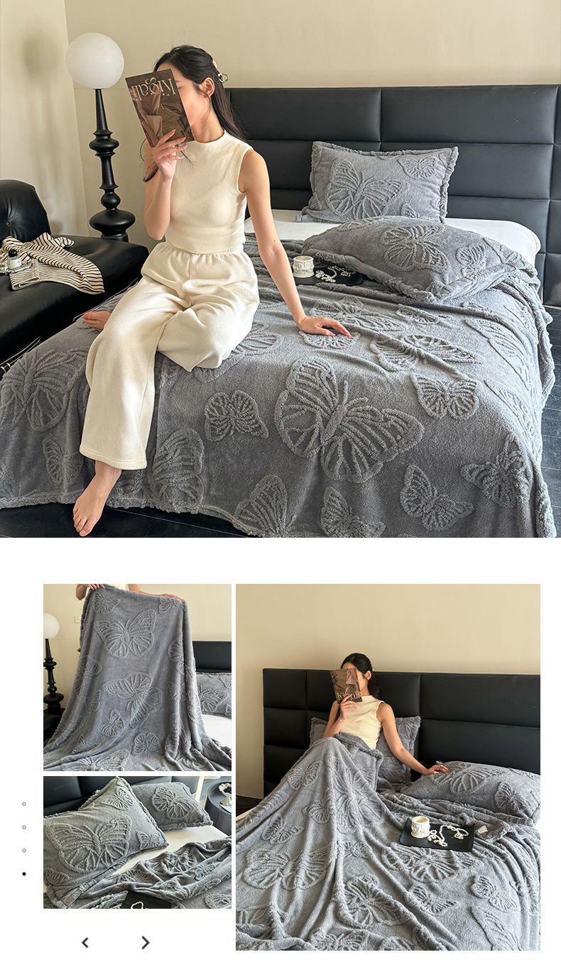 Taffeta Pure Color Jacquard Multifunctional Blanket Blanket Coral Fleece Butterfly Style 3D Embossed Falafel Blanket_voghion.com