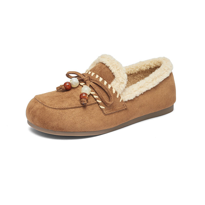 Augu Lion Dengjia veludo Bocken zapatos mujeres 2025 nuevo otoño invierno embarazadas un pie botas de nieve zapatos de lana de fondo plano