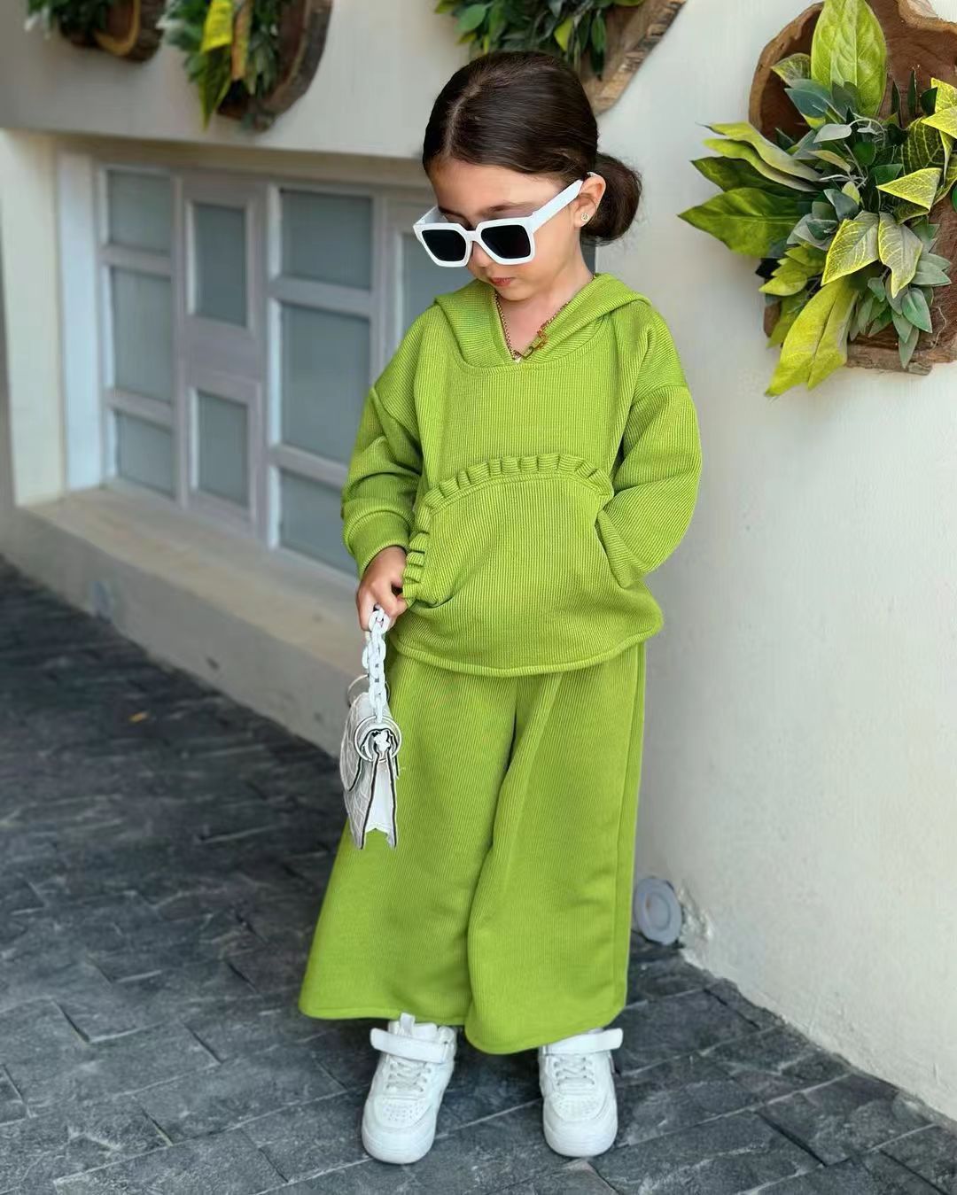 Ensemble enfant pull et pantalon manches longues couleur unie_voghion.com