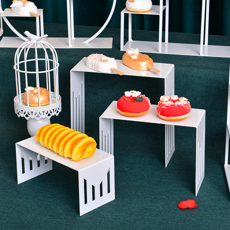 De Hierro blanco mesa de postre decoración cuadrada soporte de la torta placa macaron Chino de doble capa Buñuelo soporte de la tabla de descanso de té image 5