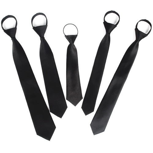 Long and Short Men's and Women's Pure Black Knotless Zipper Lazy Collar Dress and Casual Wide and Narrow College Style Shirt Tie