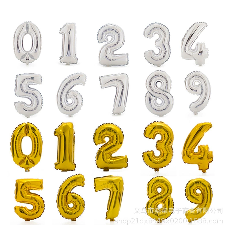 16-дюймовый Маленький цифровой воздушный шар из алюминиевой пленки золотисто-серебряный воздушный шар из алюминиевой фольги для детей в возрасте одного года Цифровой шар для украшения вечеринки