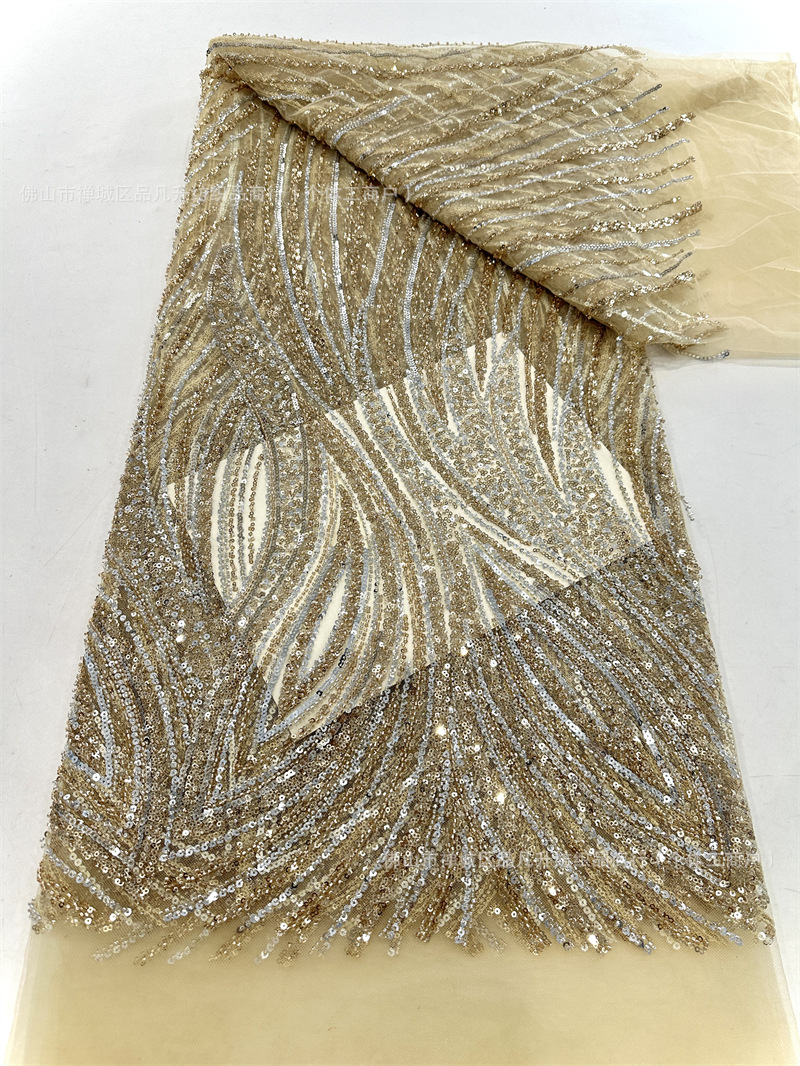 Tejido bordado de sequilla alta tela de encaje de dos colores vestido de boda de moda vestido de cena tela de espectáculo image 7