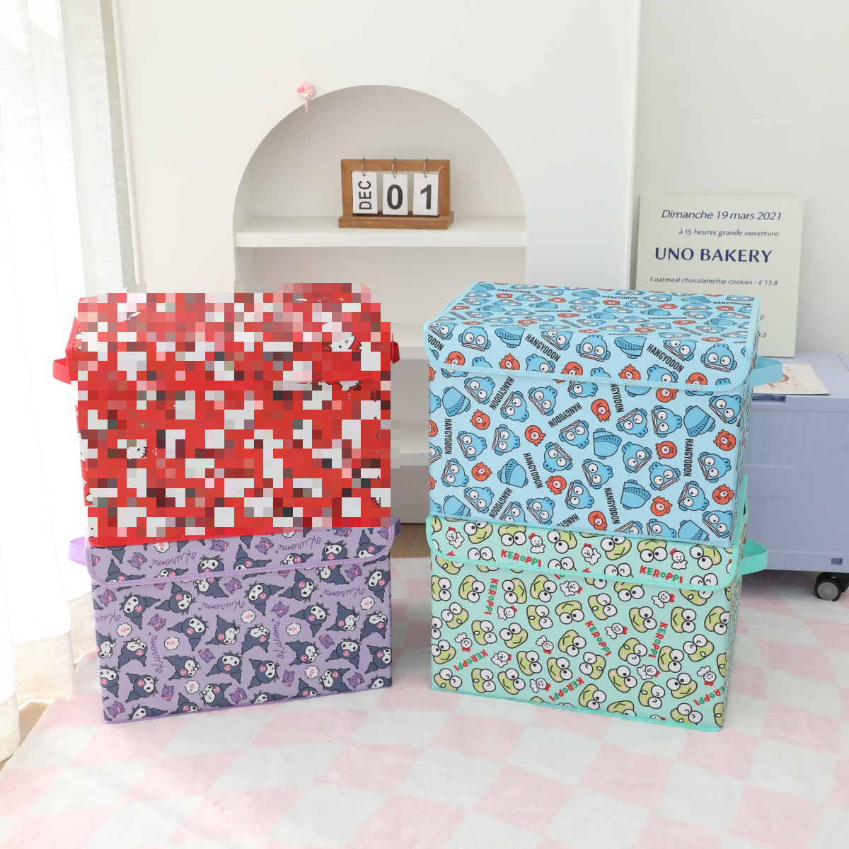 Cartoon large-capacity desktop storage box foldable storage box dormitory home girl heart with lid dustproof storage box