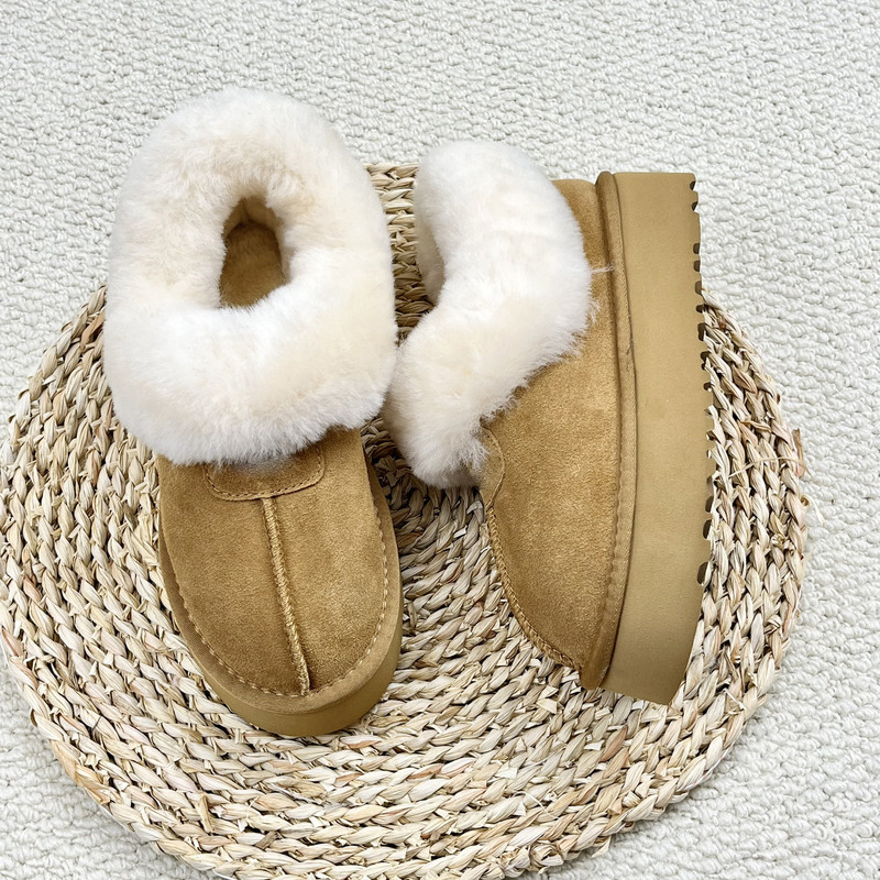 Cross-Border Thick-Soled Fur-Lined Slippers for Women, Suitable for Outdoor Wear, 2023 New Winter Closed-Toe Furry Slippers, Fleece-Lined Snow Boots