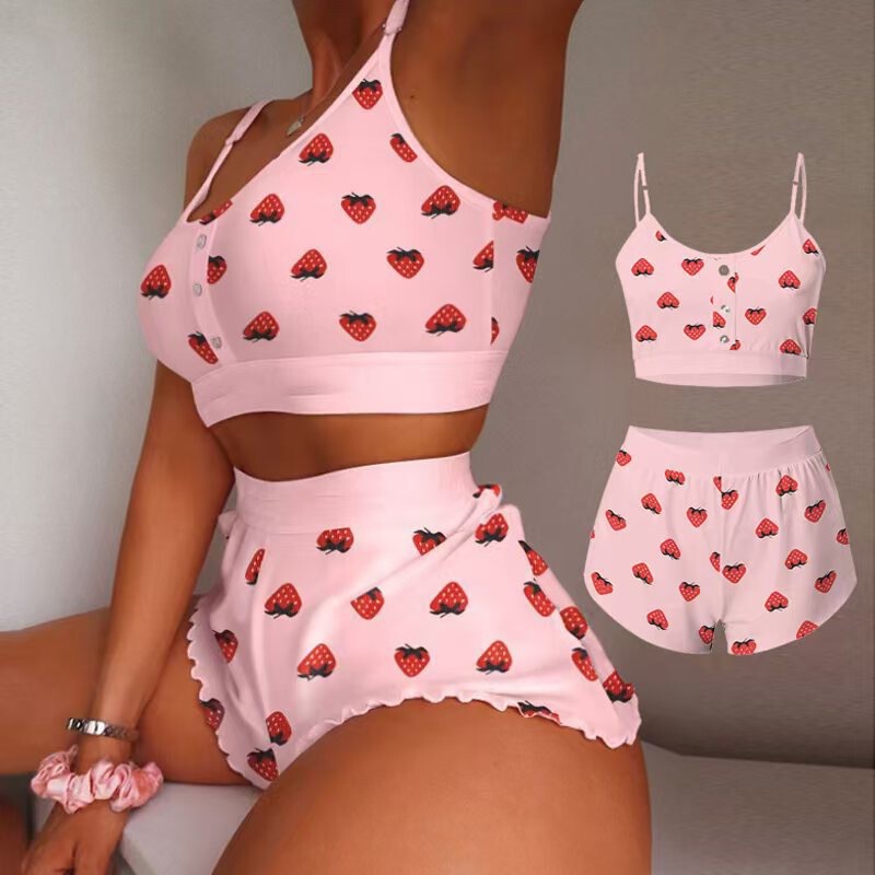 Aliexpress New Cross-Border Women's Loungewear Women's Pajamas Butterfly Print Cross-Border Set Tank Top