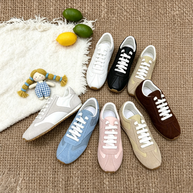 2026 retro suede patchwork German training shoes for women, round toe, flat sole, lace-up, low-top, casual, versatile, suitable for commuting and jogging 2026 retro suede patchwork German training shoes for women, round toe, flat sole, lace-up, low-top, casual, versatile, suitable for commuting and jogging