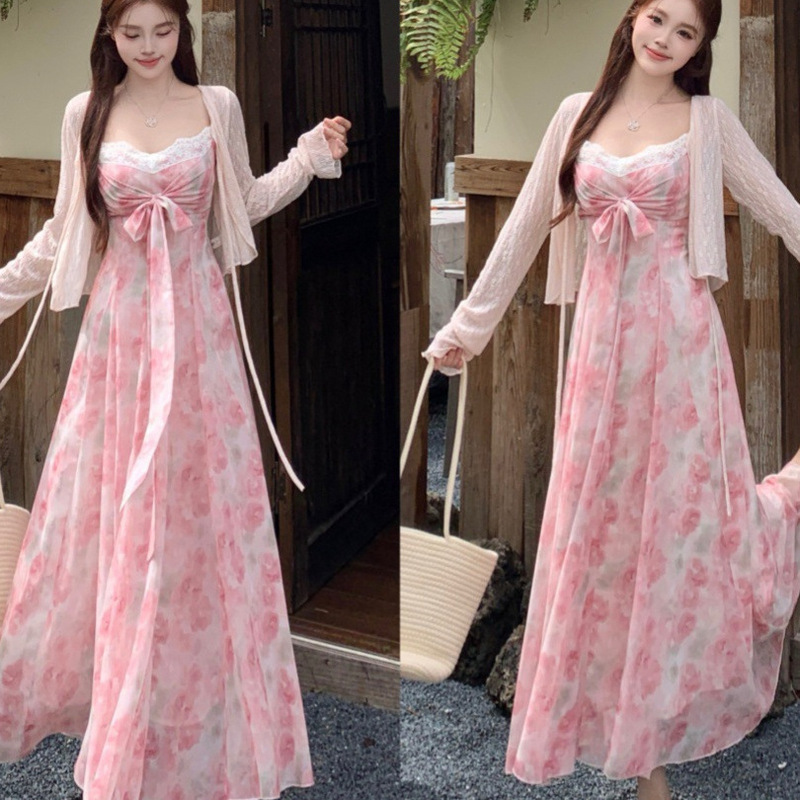 New Plus-Size Alice in Wonderland Style Holiday Fairy Pink Floral Strap Maxi Dress for Summer New Plus-Size Alice in Wonderland Style Holiday Fairy Pink Floral Strap Maxi Dress for Summer