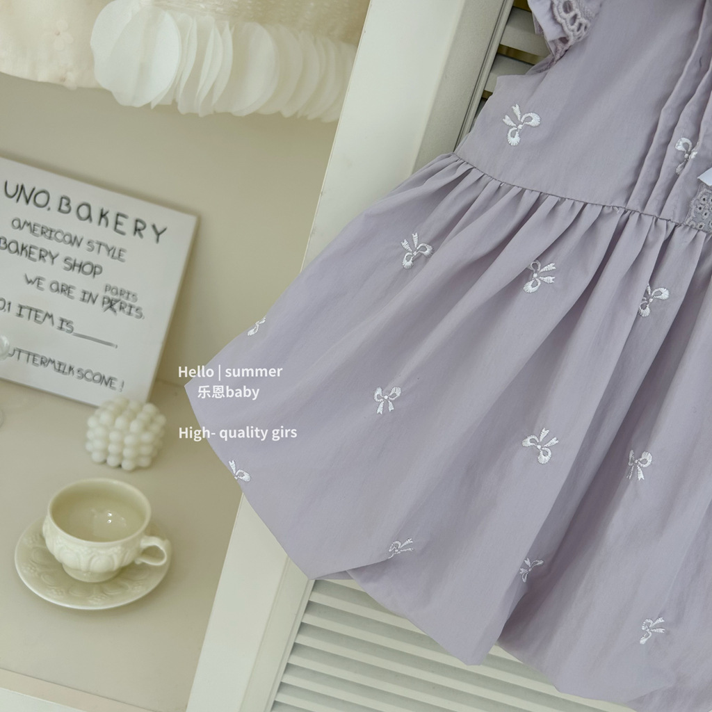 [Le En baby] Verano de alta gama para niñas Nueva falda de botones morados Vestido de estilo occidental Vestido de chaleco de bebé lindo