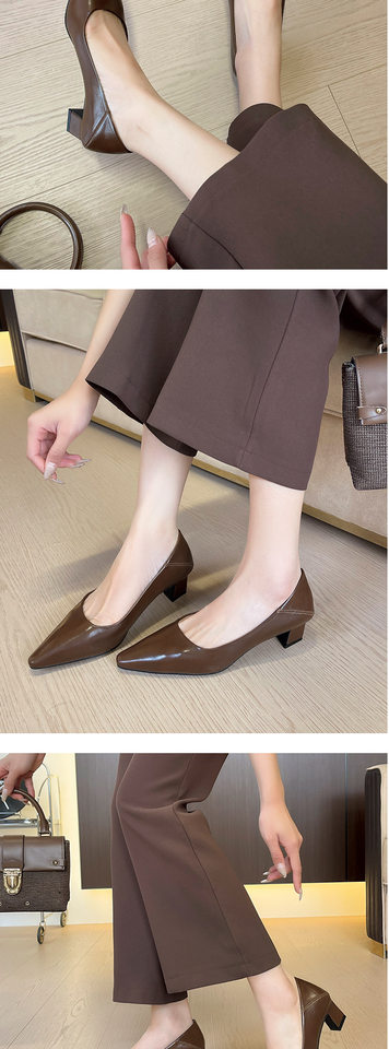 Giày cao gót nữ mũi vuông gót thô 3–6 cm kiểu Pháp thanh lịch, đế cao su, đi làm dự tiệc — Màu cà phê, Màu trắng ngà, màu đen chi tiết 9