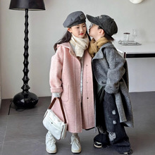 女童大衣新款新款秋冬男女童洋气时尚中长款风衣小孩毛呢大衣