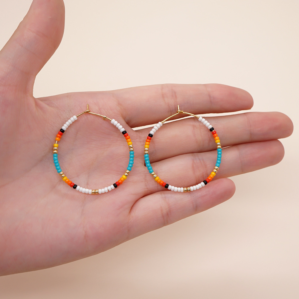 1 Pair Bohemian Round Beaded Womenu0027S Hoop Earrings