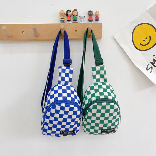 Boys chest bag Korean classic plaid children's waist bag sports trend brand children's shoulder bag casual small shoulder bag