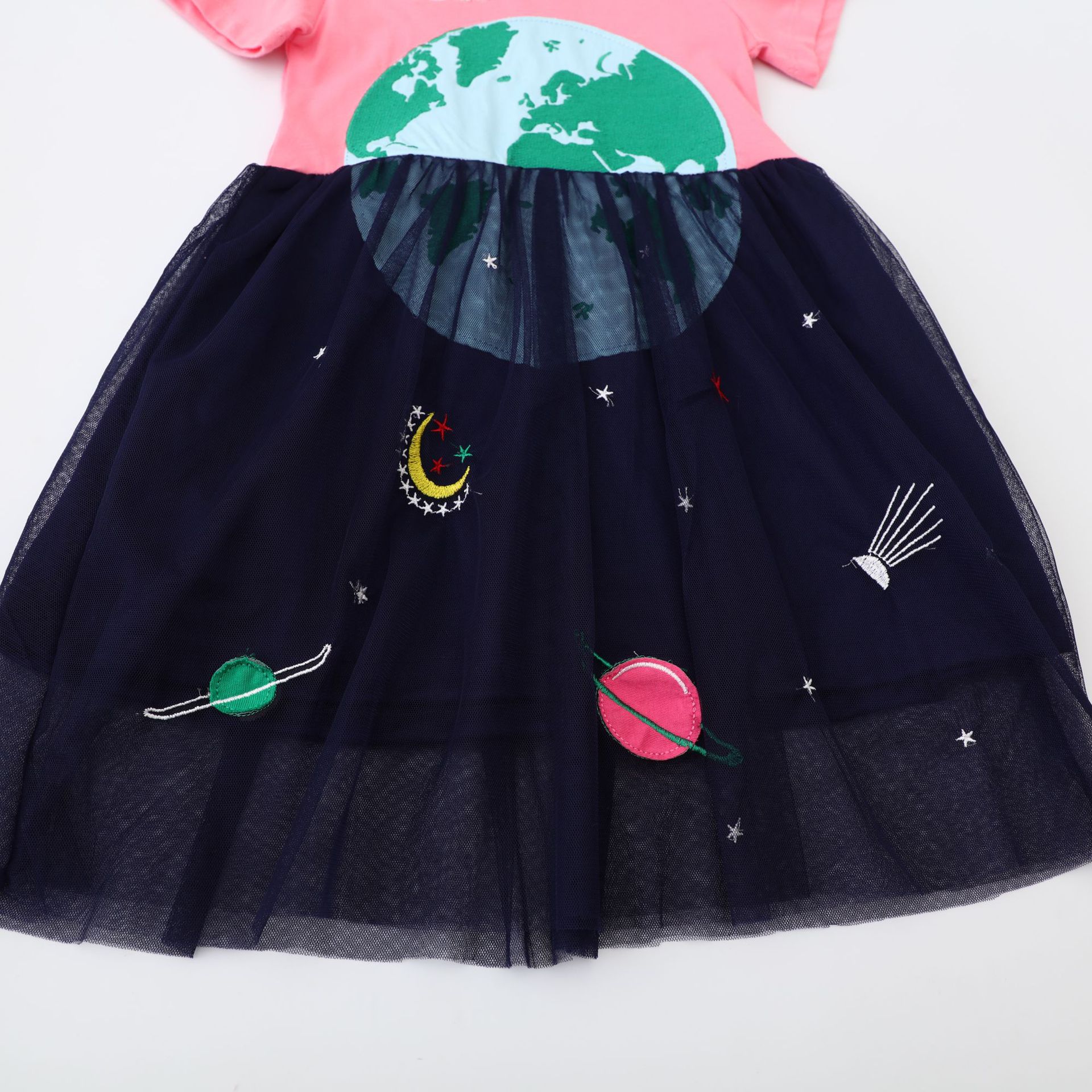 Vestido de niñas de verano vestido de malla bebé bordado vestido de niños vestido de princesa de verano vestido de niños