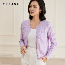 短款12针绞花女士圆领修身时尚开衫新款休闲简约亲肤纯山羊绒毛衣