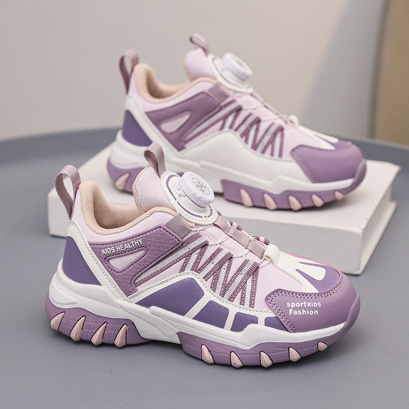 Zapatos de niñas de primavera y otoño 2025, nuevos zapatos de suela suave antideslizante para niños, zapatos de botón giratorio para padres.