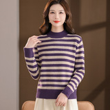 大码复古高领毛衣外套秋冬新款洋气内搭上衣条纹针织衫宽松打底衫，女装针织衫/毛衣，妃慕昵服饰