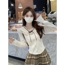 法式2025秋冬韩版纯欲蕾丝边荷叶领修身减龄安迪绒针织衫女毛衣