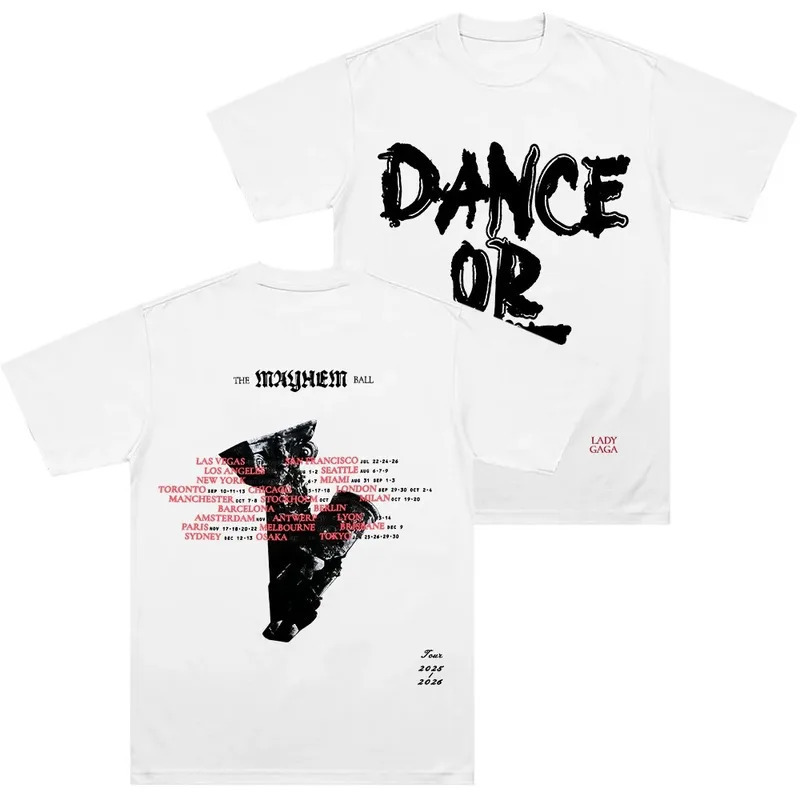 Cross-Border Cotton T-Shirt Lady Gaga Mayhem Dance or Die Tour T-Shirt Unisex Loose Retro Style Cross-Border Cotton T-Shirt Lady Gaga Mayhem Dance or Die Tour T-Shirt Unisex Loose Retro Style