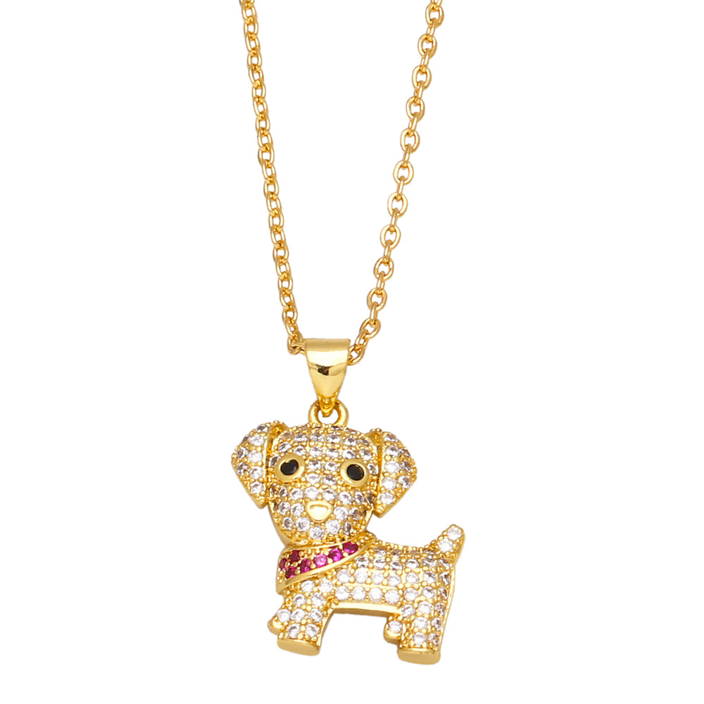 Fashion Dog Cat Copper Pendant Necklace Inlay Zircon Copper Necklaces