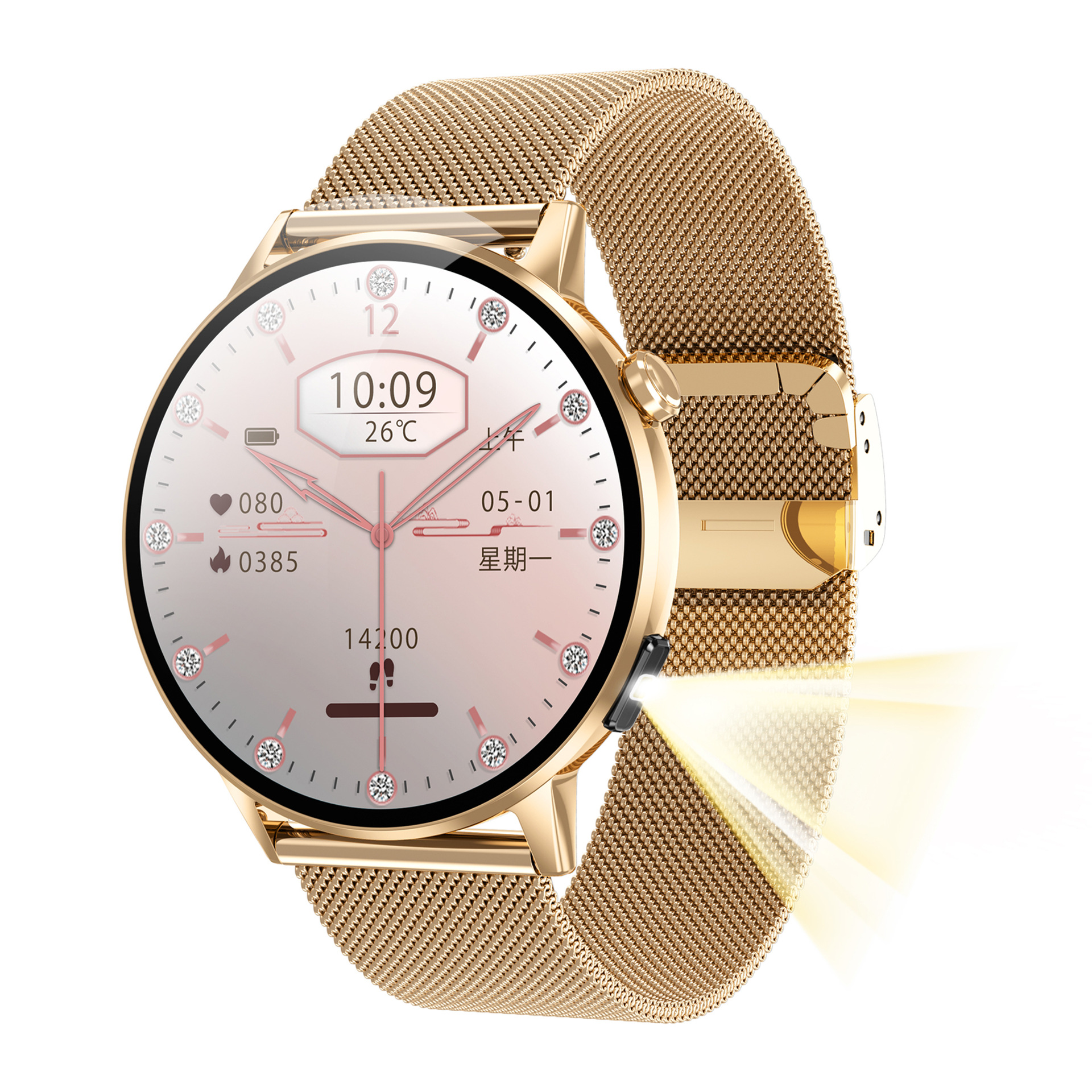 Cross-Border G34 Flashlight Women's Smart Watch Breathing Training Blood Glucose Detection 1.32 Women's Round Screen Amoled