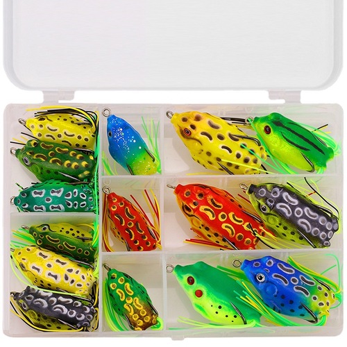 Weihe Caisi Lei Frog Set Box Large and Small Lei Qiang False Bait Double Hook Hunting Snakehead Simulation Frog Bait Wholesale