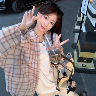 治愈系神仙粉格提花BM风衬衫女设计感长袖上衣夏季防晒衬衣外套潮