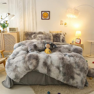 Foreign Trade Saliva Mink Velvet Quilt Cover Three-Piece Set K Double Bed Enlarged Warm Plush Pillowcase Cross-Border Crystal Velvet