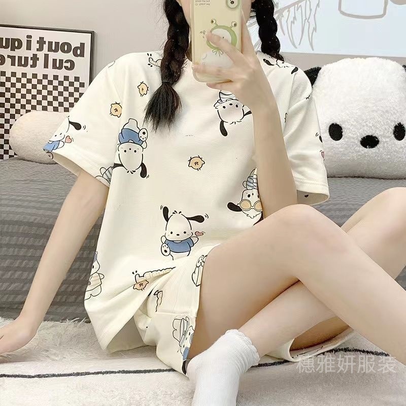 外贸pajamas跨境工厂直销短袖睡衣家居服女夏家居服卡通短裤套装|undefined