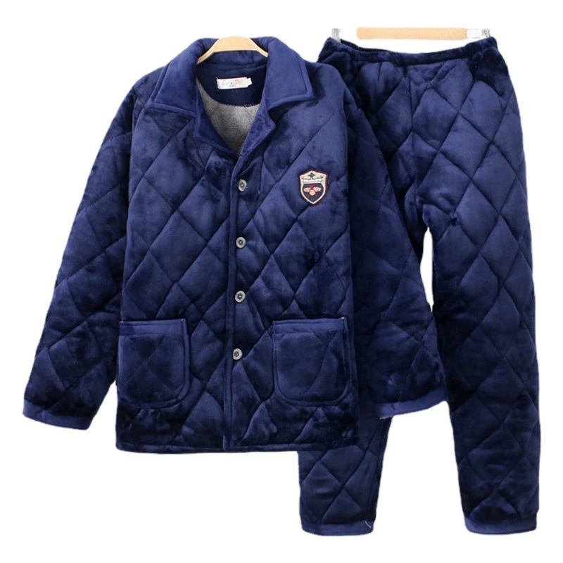 Зимняя Мужская Фланелевая Пижама для людей среднего и пожилого возраста, домашняя одежда с трехслойной хлопковой подкладкой на флисовой подкладке, куртка с хлопковой подкладкой из кораллового флиса, осень