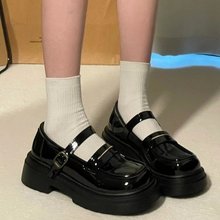 黑色粗跟厚底英伦风小皮鞋女2024新款秋季复古一字扣法式玛丽珍鞋